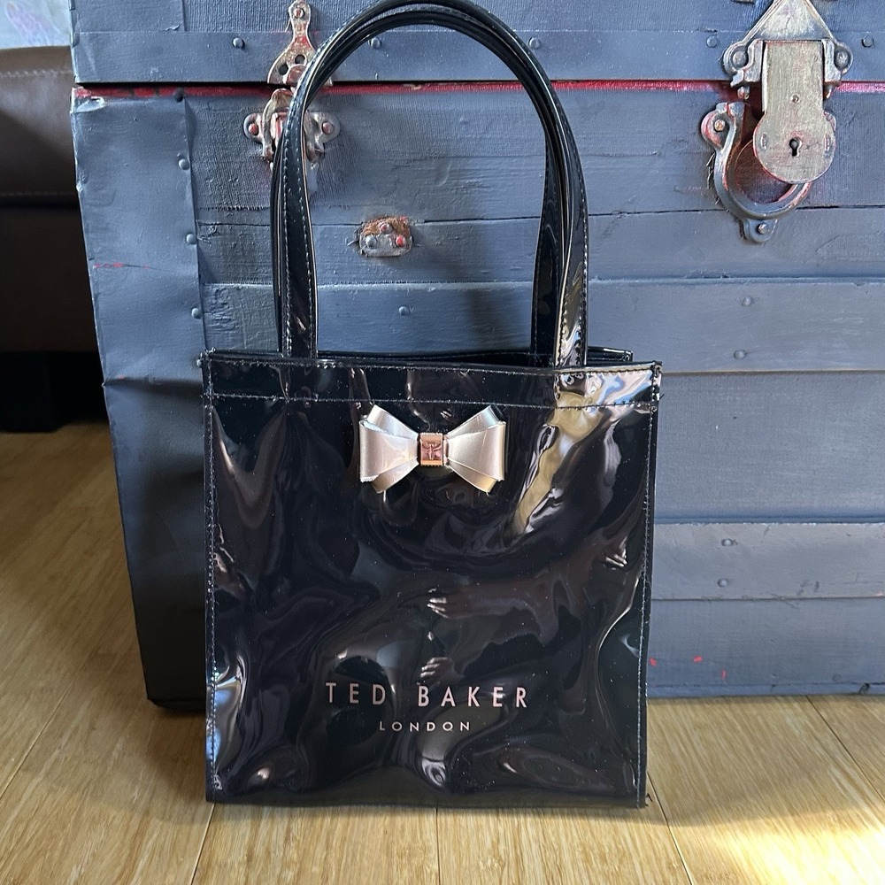 Ted Baker Patent PVC Black Gold Bow Tote Bag for Women